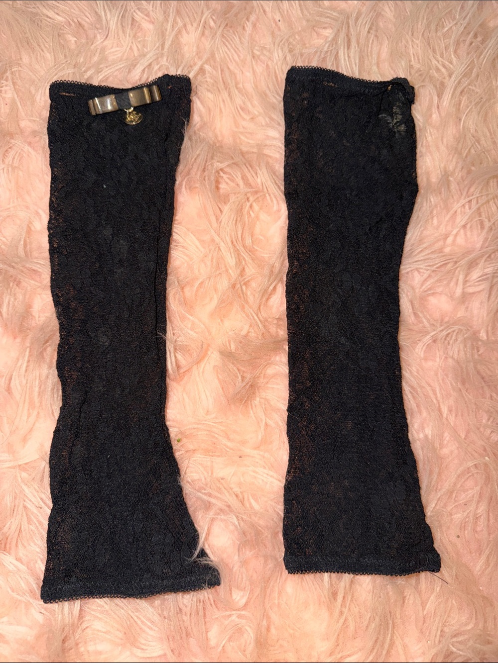 Patrizia Pepe Black Lace Fingerless Gloves with Bow Accent